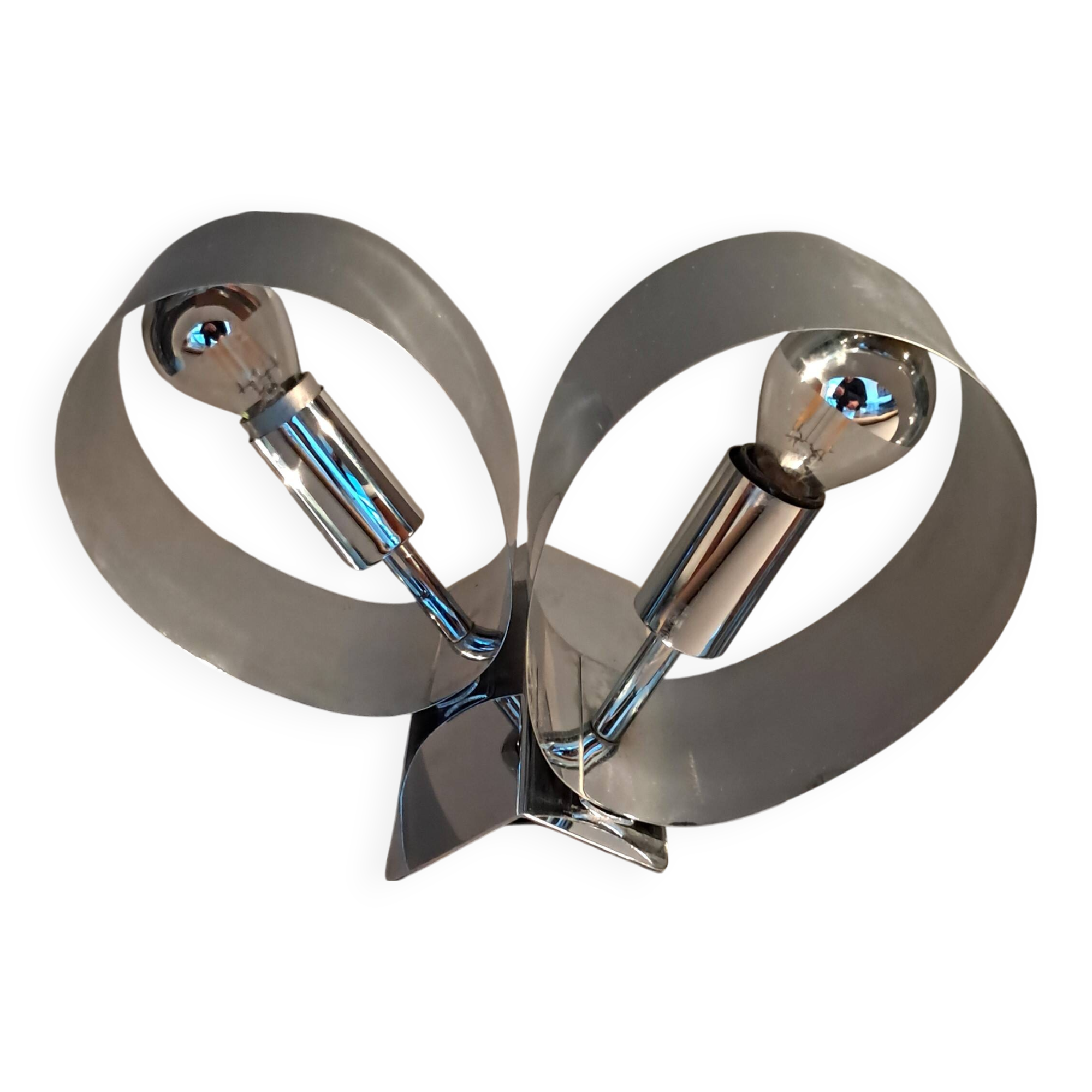 Spage age stainless steel wall light with two lights, 1970.