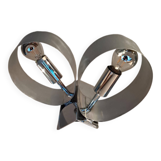 Spage age stainless steel wall light with two lights, 1970.