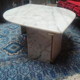 White Carrara marble coffee table with gray veins in the shape of an eye circa 1970