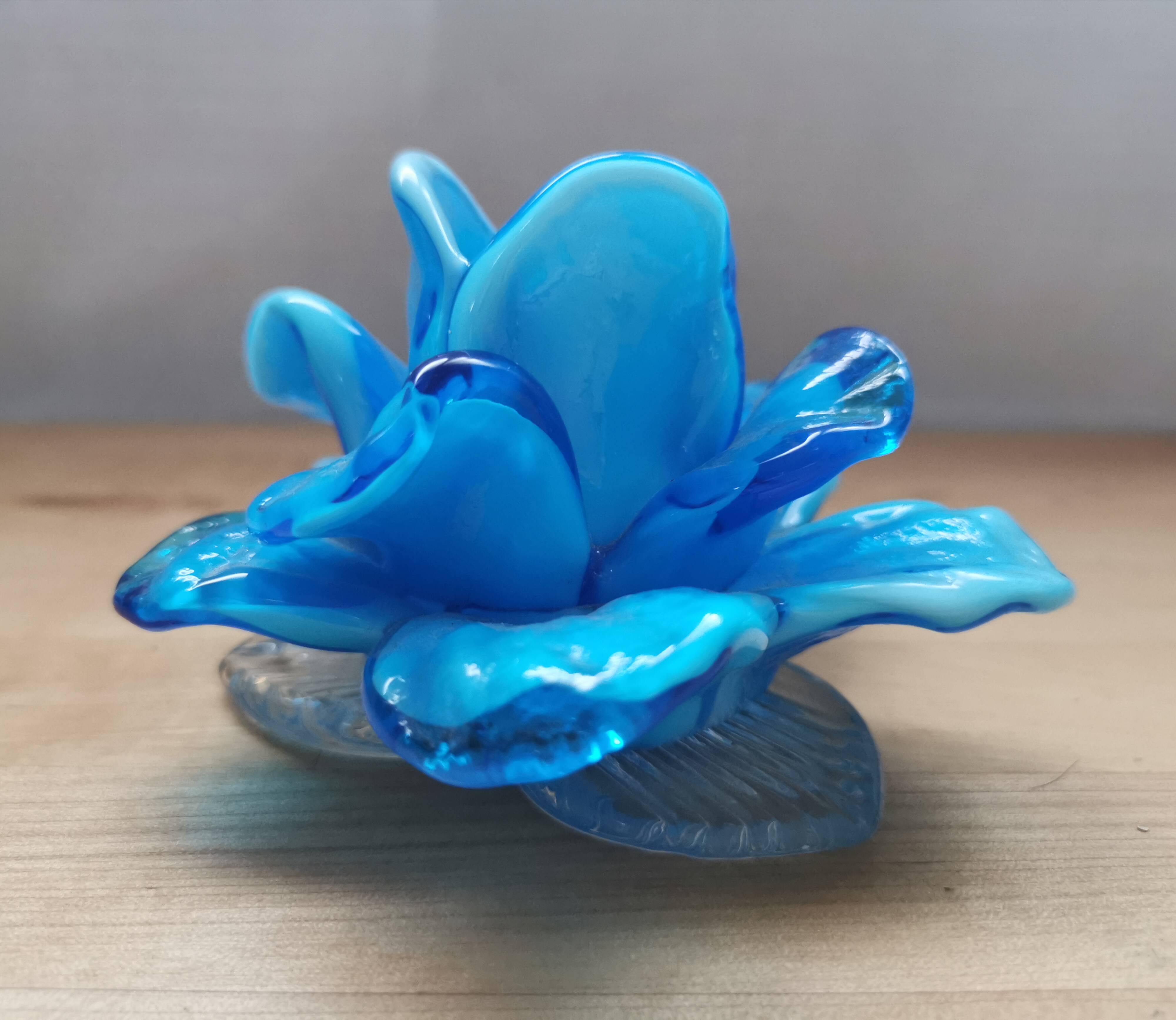 Murano blue blue blown glass flower candlestick