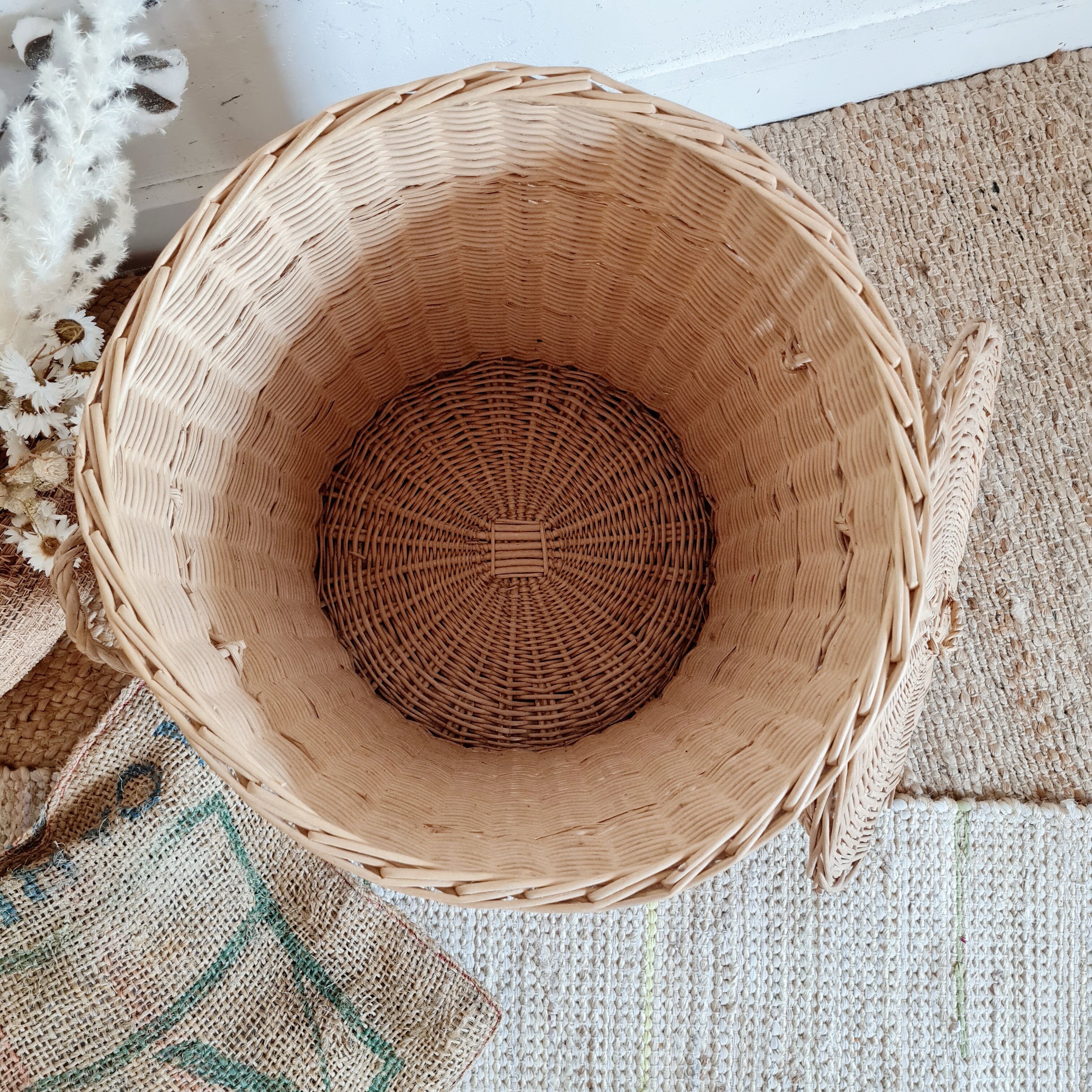 Old rattan laundry basket