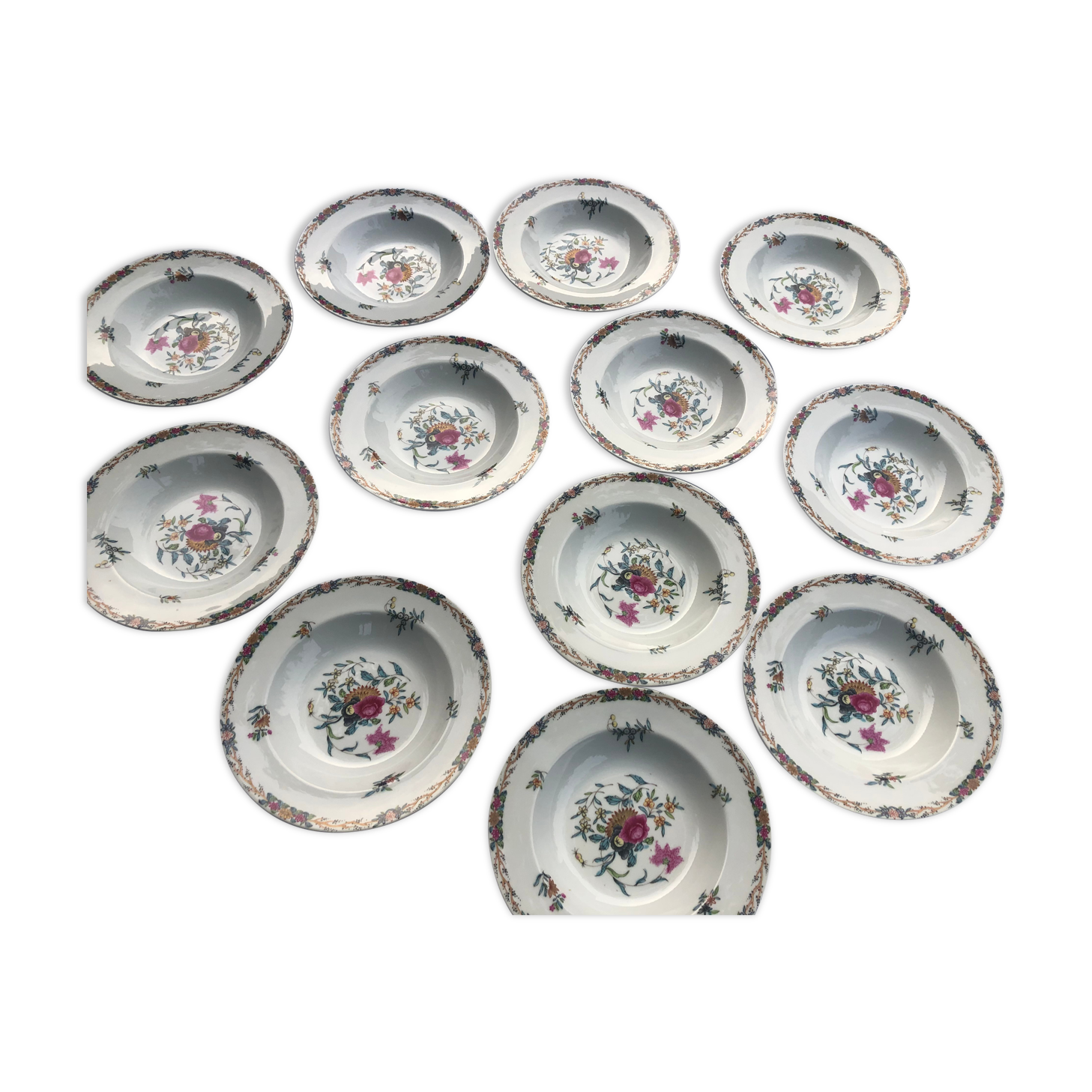 Set of 12 hollow plates haviland pondichery
