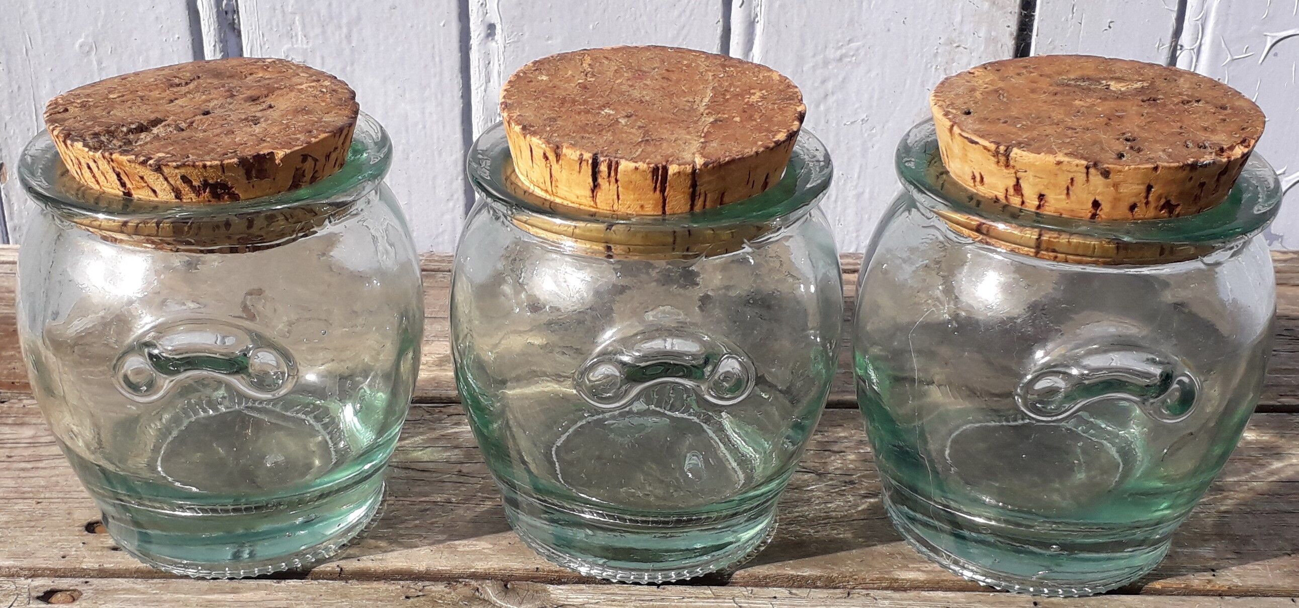 3 Thick glass jars
