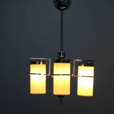 Restored Bauhaus/Art Deco chrome & glass chandelier, Czechoslovakia, 1930s