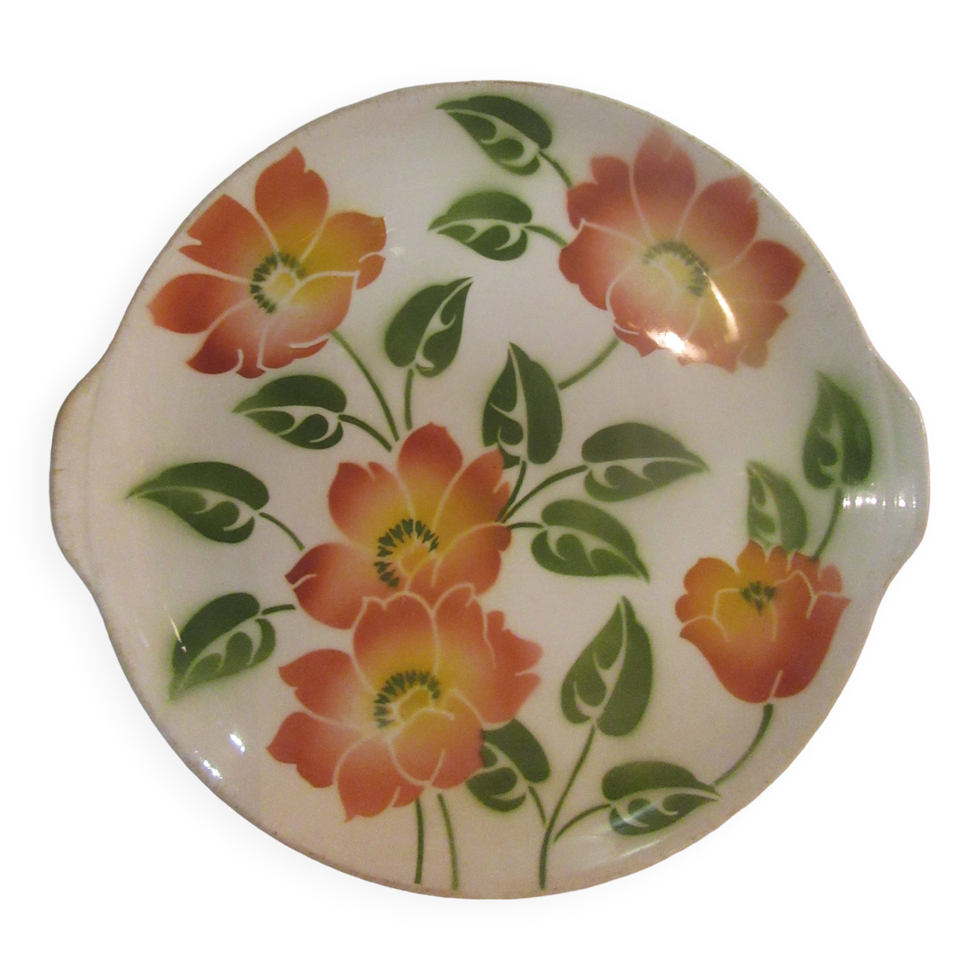 Vintage orange and green ceramic pie dish orchies moulin au loups