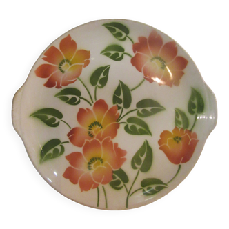 Vintage orange and green ceramic pie dish orchies moulin au loups
