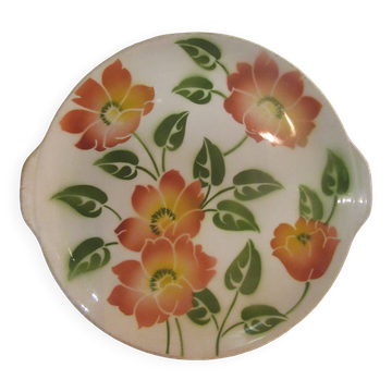 Vintage orange and green ceramic pie dish orchies moulin au loups