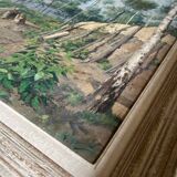 Tableau hst "forêt avec cabane" bucheron sylviculture début xx°