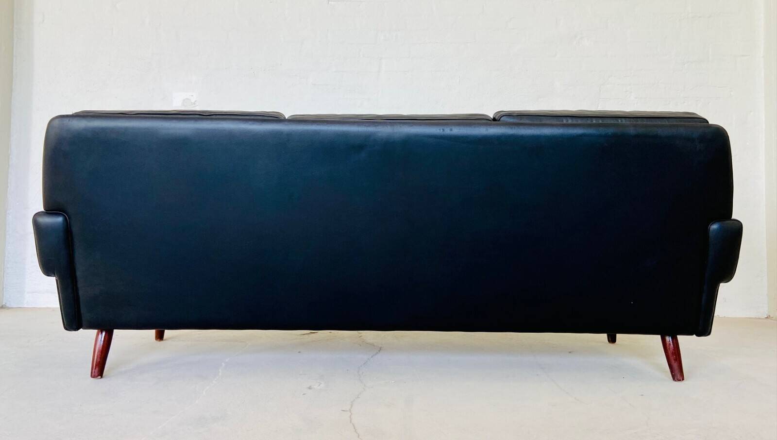 Vintage Danish retro Svend Skipper 3 person sofa in black leather 1960s