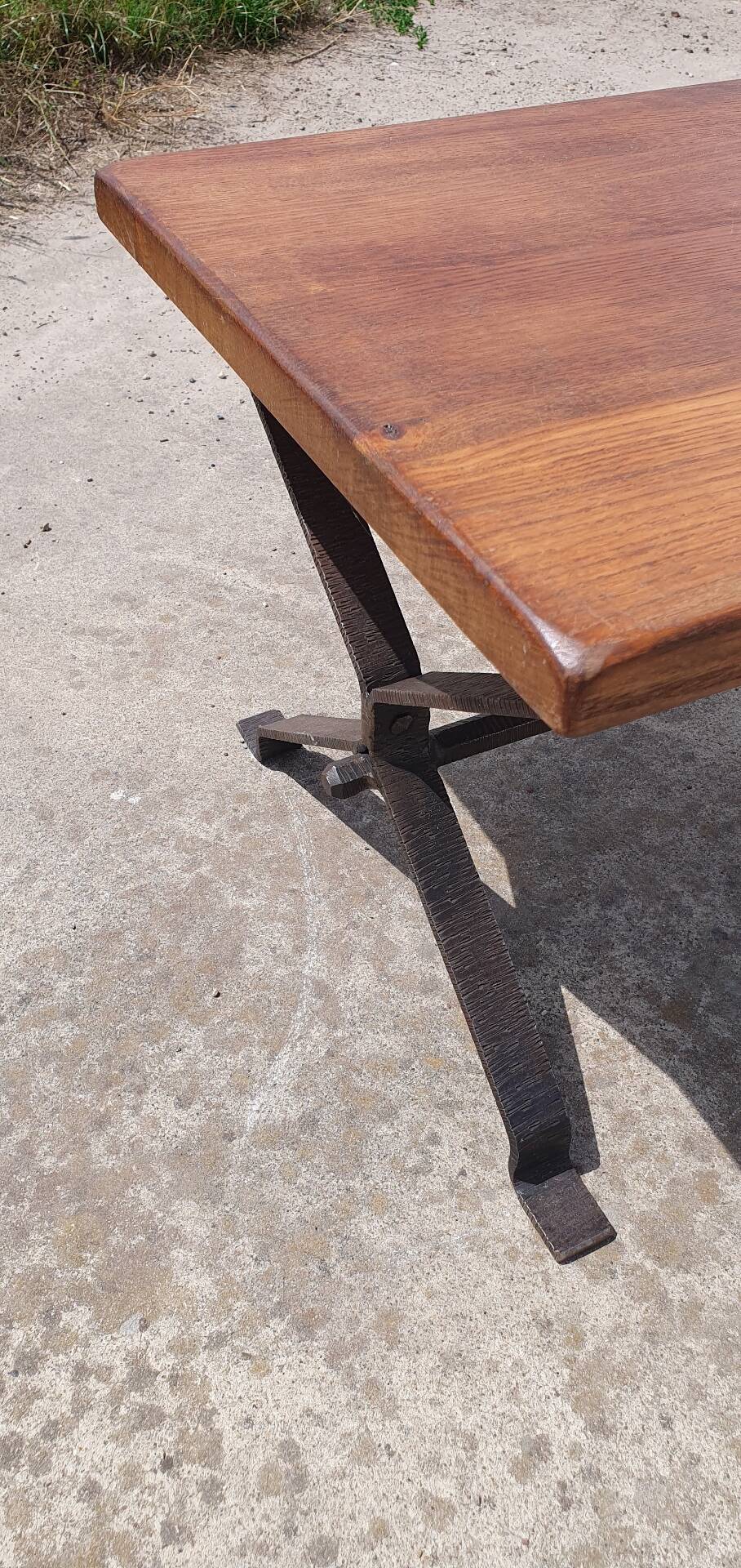 1970s Coffee table oak wrought iron 115 cm