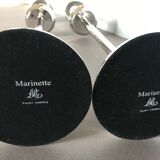 Pair of chrome candle holders and Marinette glass