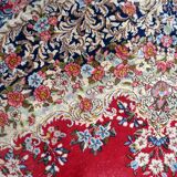 Antique 1920s Persian Kerman rug, floral medallion, red field, 267cm x 364cm