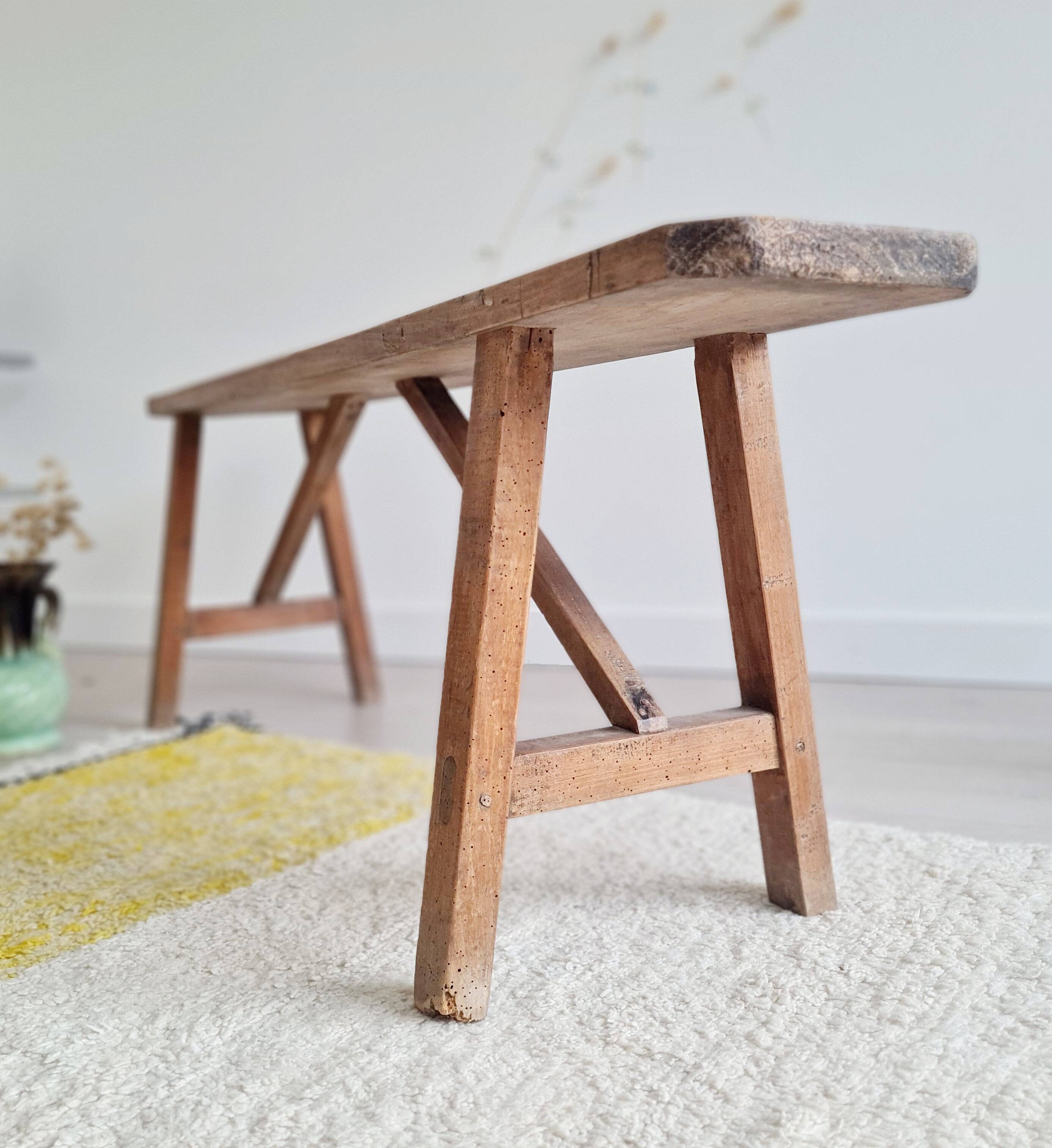 Antique wooden farm bench