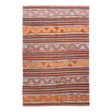 6x9 Red Orange Striped Handmade Kilim Rug, 174x267Cm