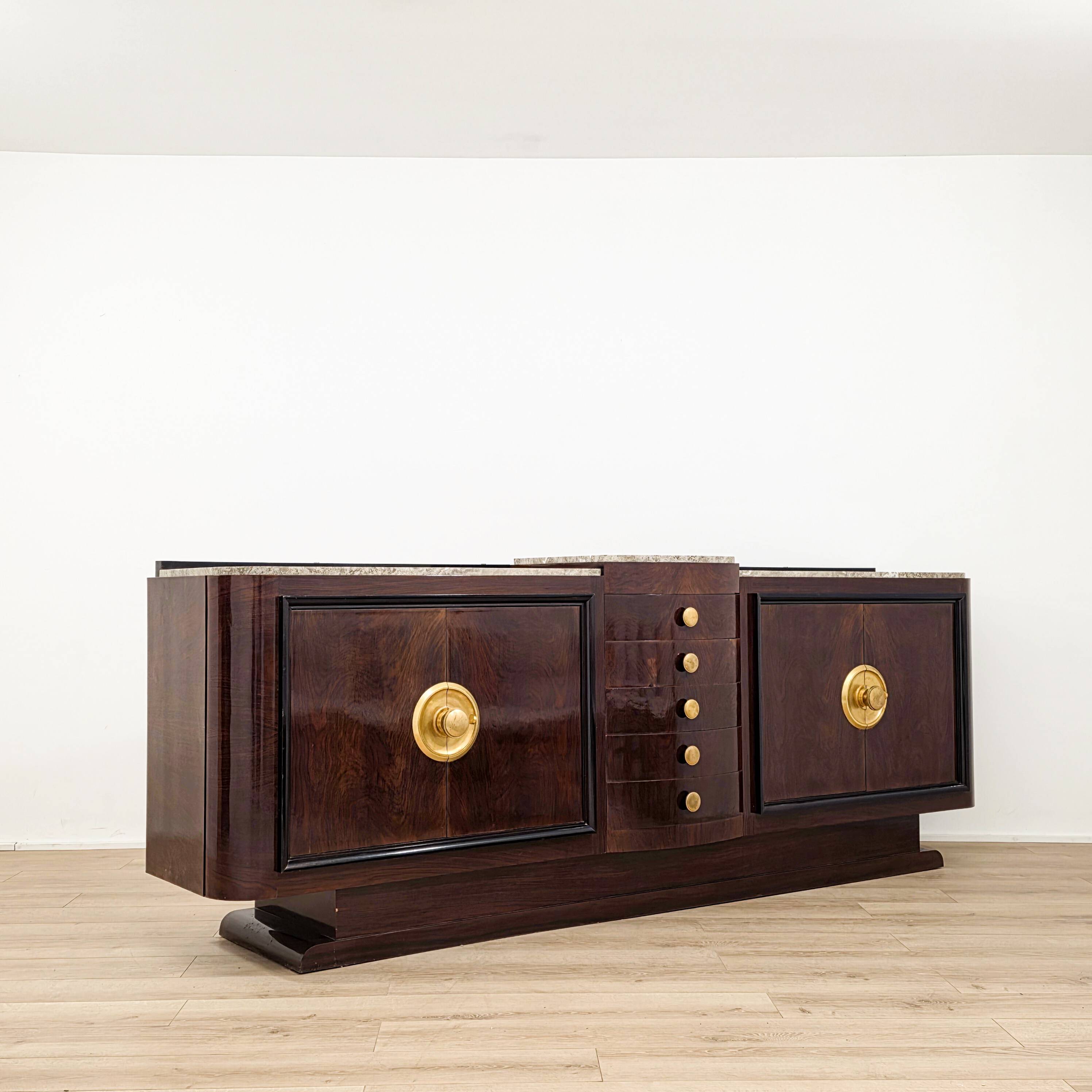 Art Deco sideboard in solid wood and marble