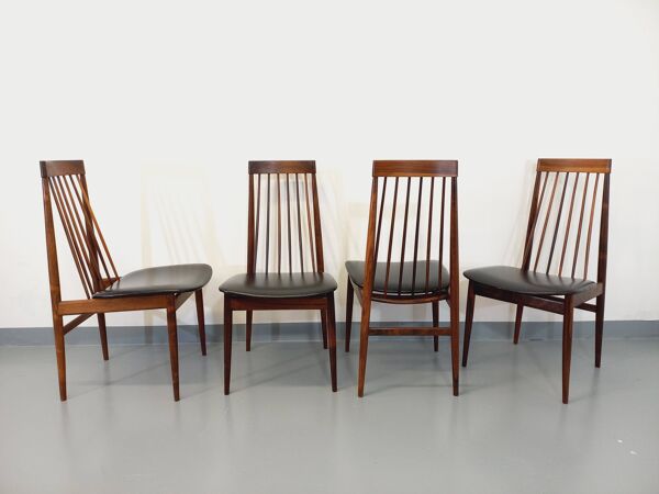 Suite de 4 chaises vintage style scandinave en palissandre des années 60, par Ernst Martin Dettinger