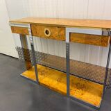 Steel and elm burl console circa 1970