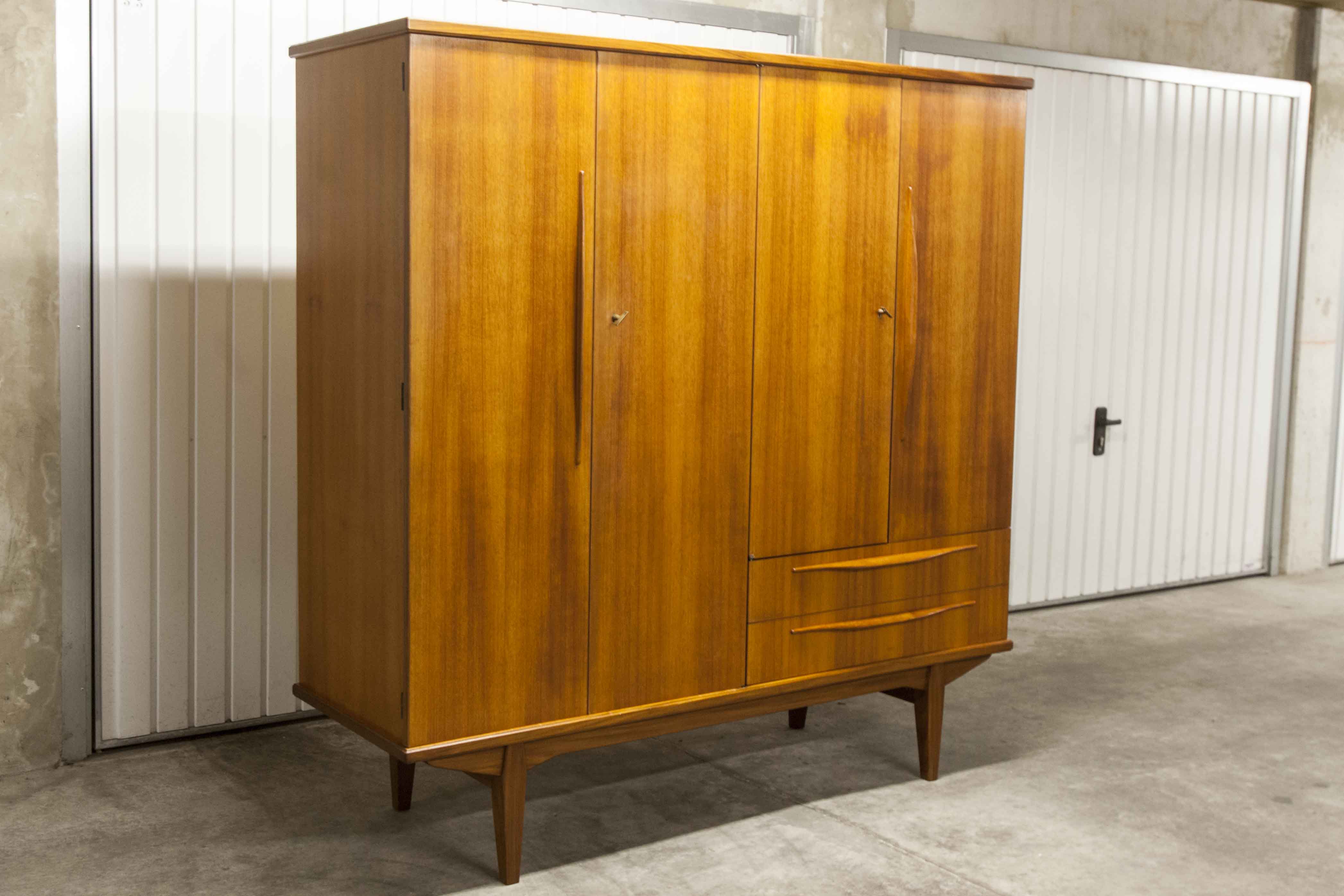 Scandinavian teak cabinet 4 doors 2+1 drawers wardrobe 1960