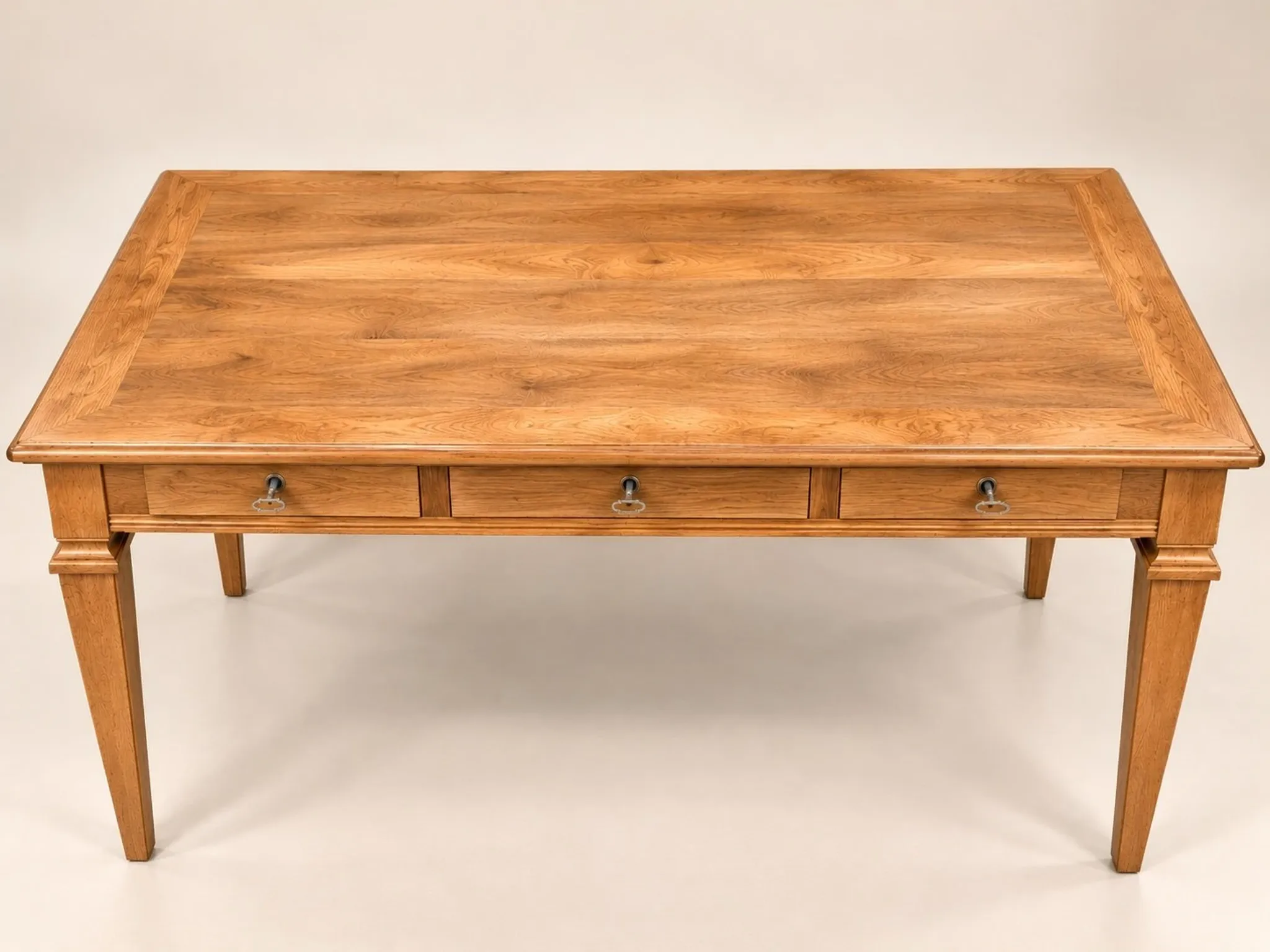 Flat desk – Louis XVI style – Solid oak and veneer – Restored