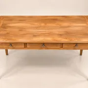 Flat desk – Louis XVI style – Solid oak and veneer – Restored