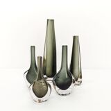 Collection de 5 vases Scandinaves en verre sommerso Nils Landberg pour Orrefors