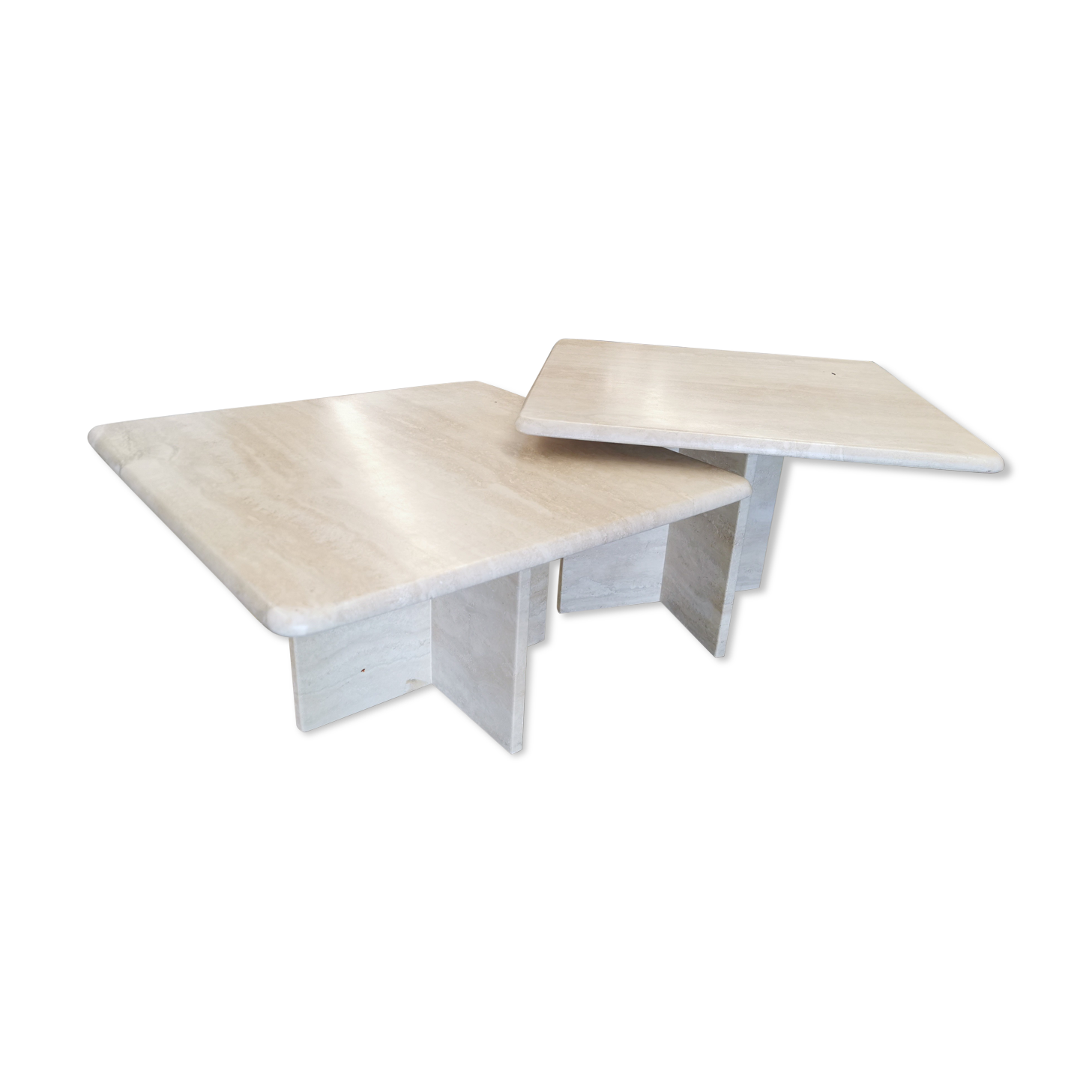 Tables gigognes en travertin, années 80