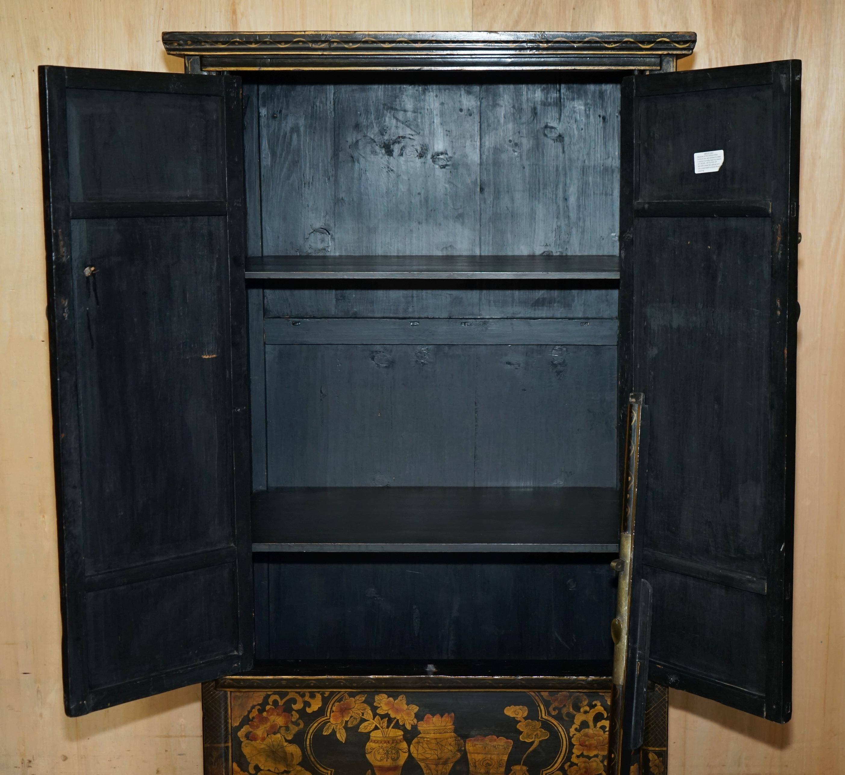 Chinese lacquered wedding cabinet painted circa 1920