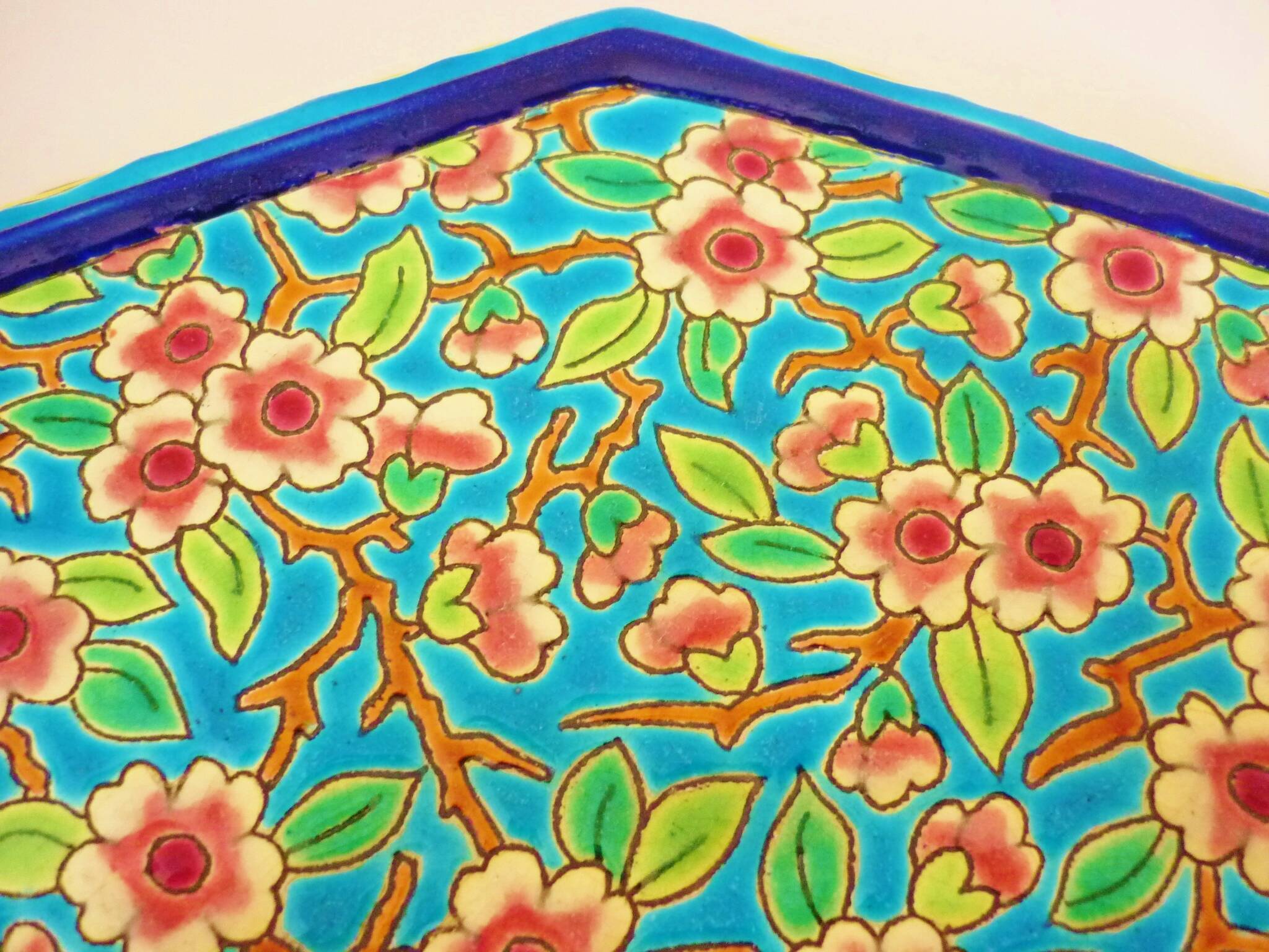 Glazed ceramic trivet, Longwy enamels, art deco