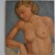 Old painting portrait nude woman oil on panel