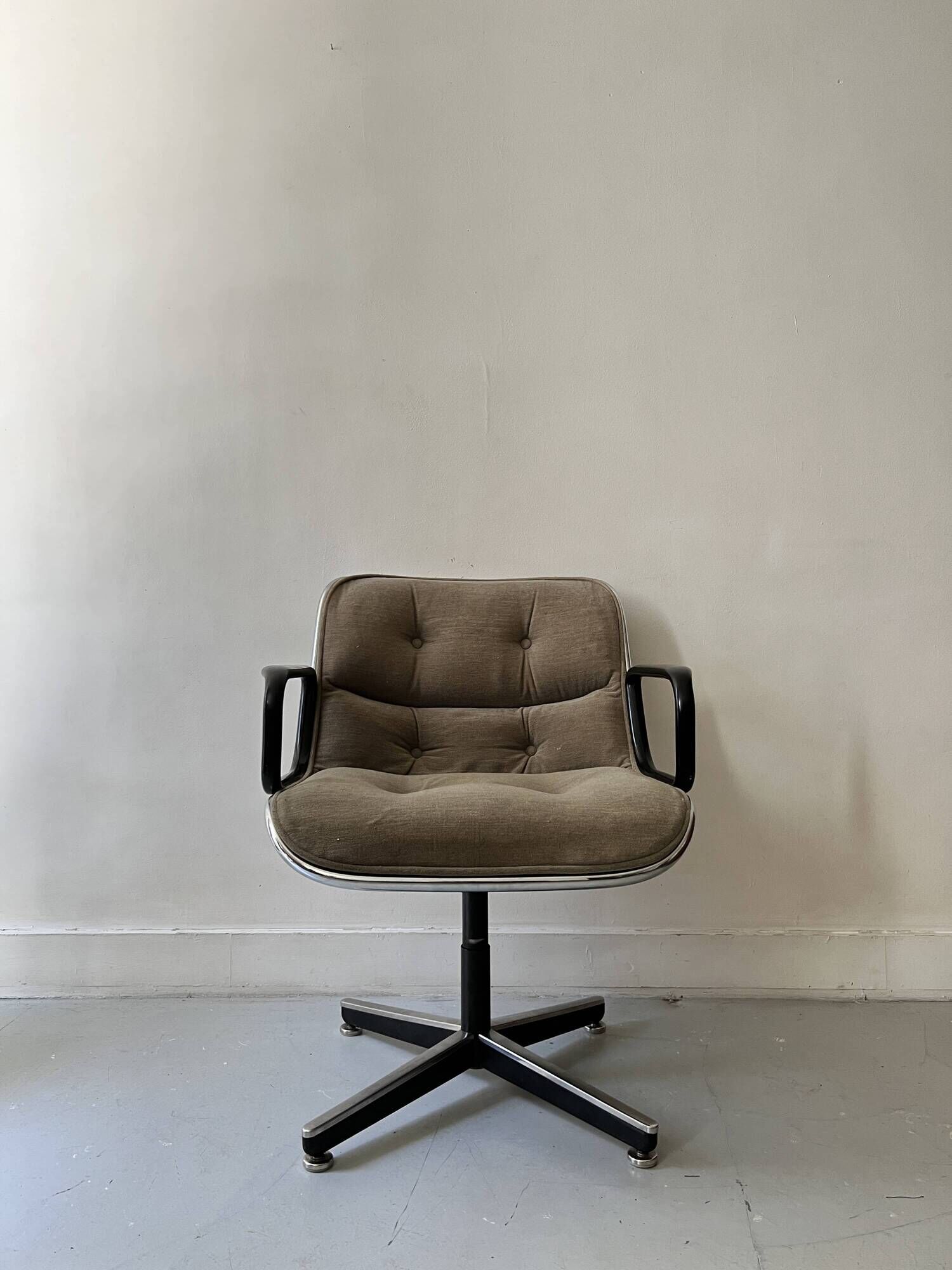 Velvet office chair with armrest by C. POLLOCK for Knoll