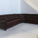 Scandinavian brown leather corner sofa 1970s