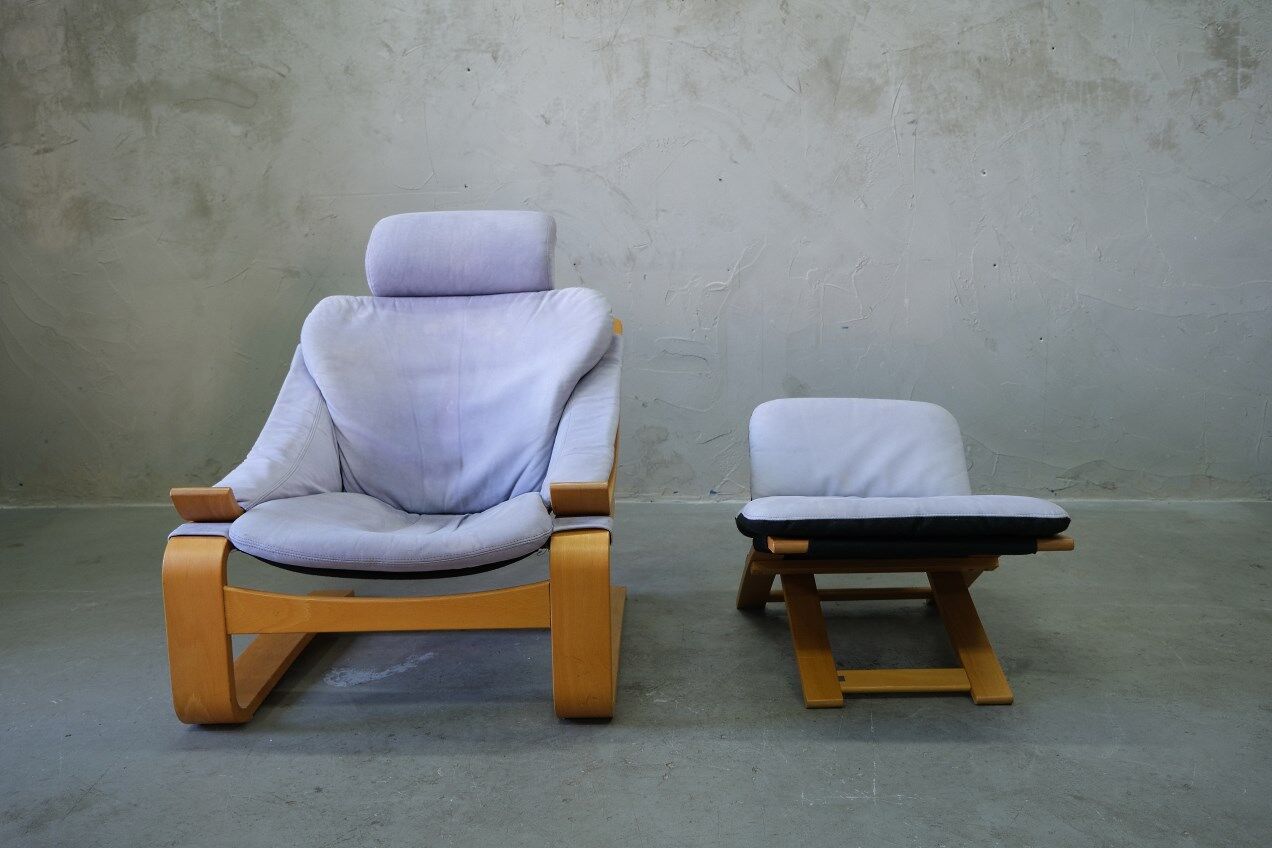 Swedish Leather Lounge Chair with Footrest by Ake Fribytter for Nelo Kroken, 1970s