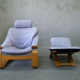 Swedish Leather Lounge Chair with Footrest by Ake Fribytter for Nelo Kroken, 1970s