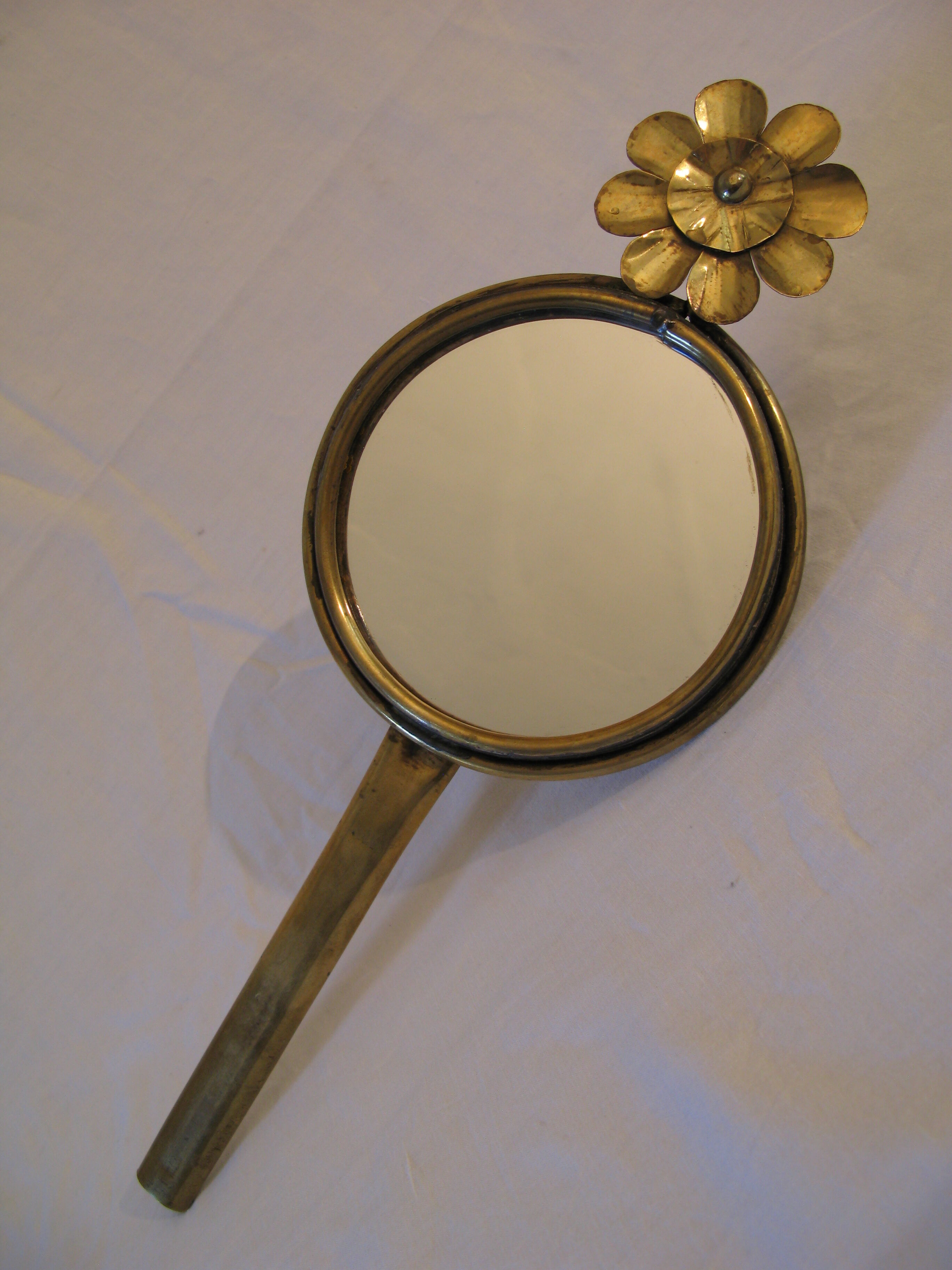 Mirror brutalist copper sculpture golden flower 1960 1970