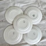 5 vintage earthenware dessert plates stamped Salins - Marli beige and white gingham