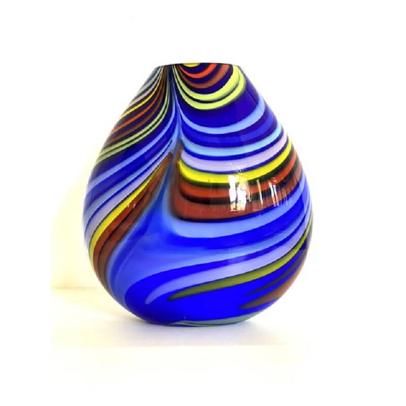 Contemporary artistic vase in murano glass with colored reeds