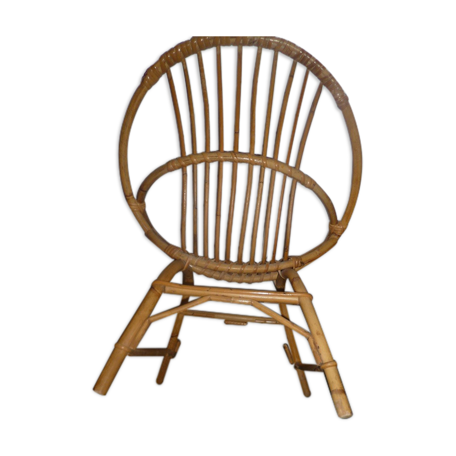 Fauteuil enfant en rotin 1960 coquille