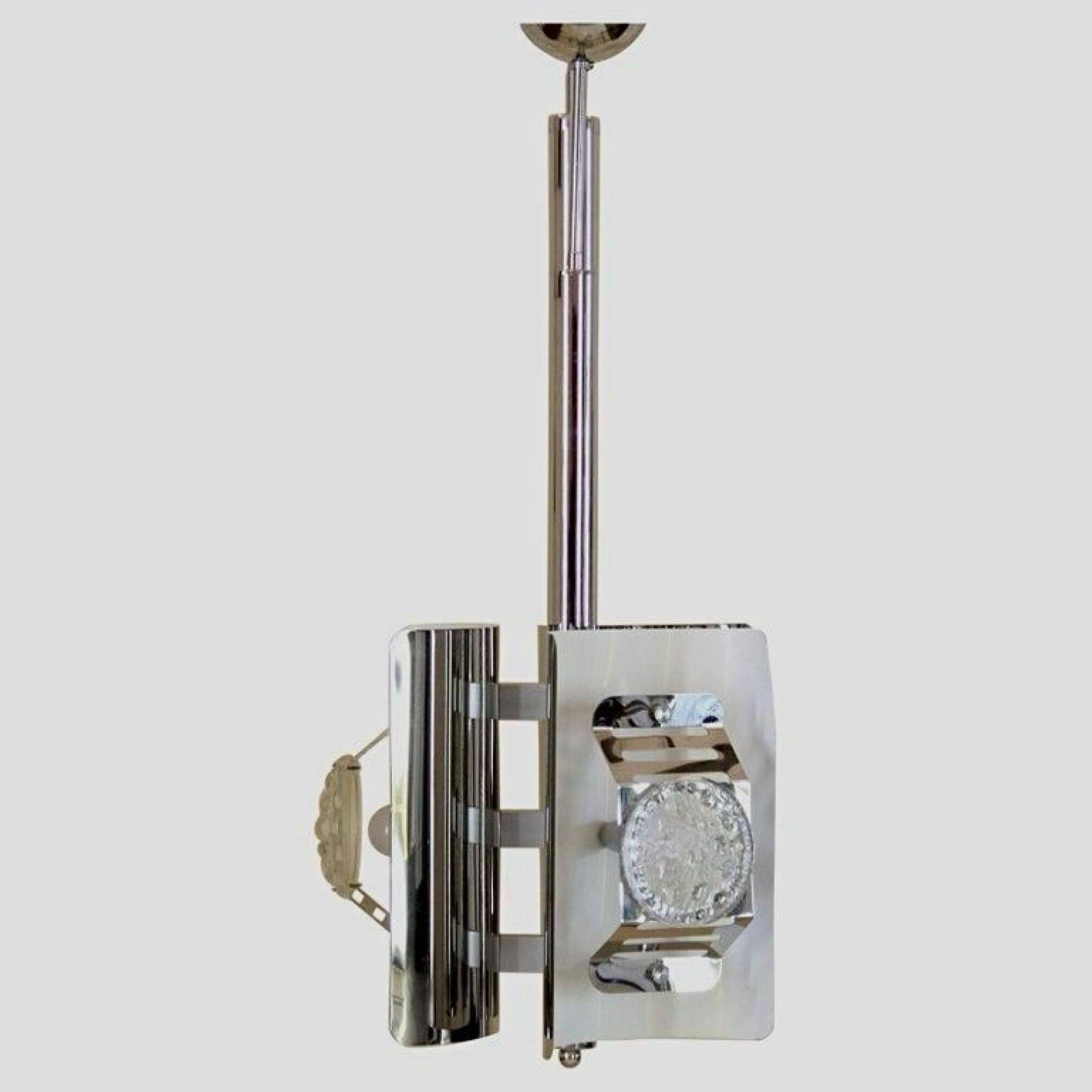 1970s Space Age Chromed Pendant Lamp attributed to AV Mazzega, Murano Glass