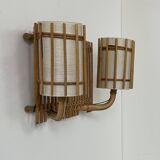 Double vintage wall light in rattan, France, 1950.