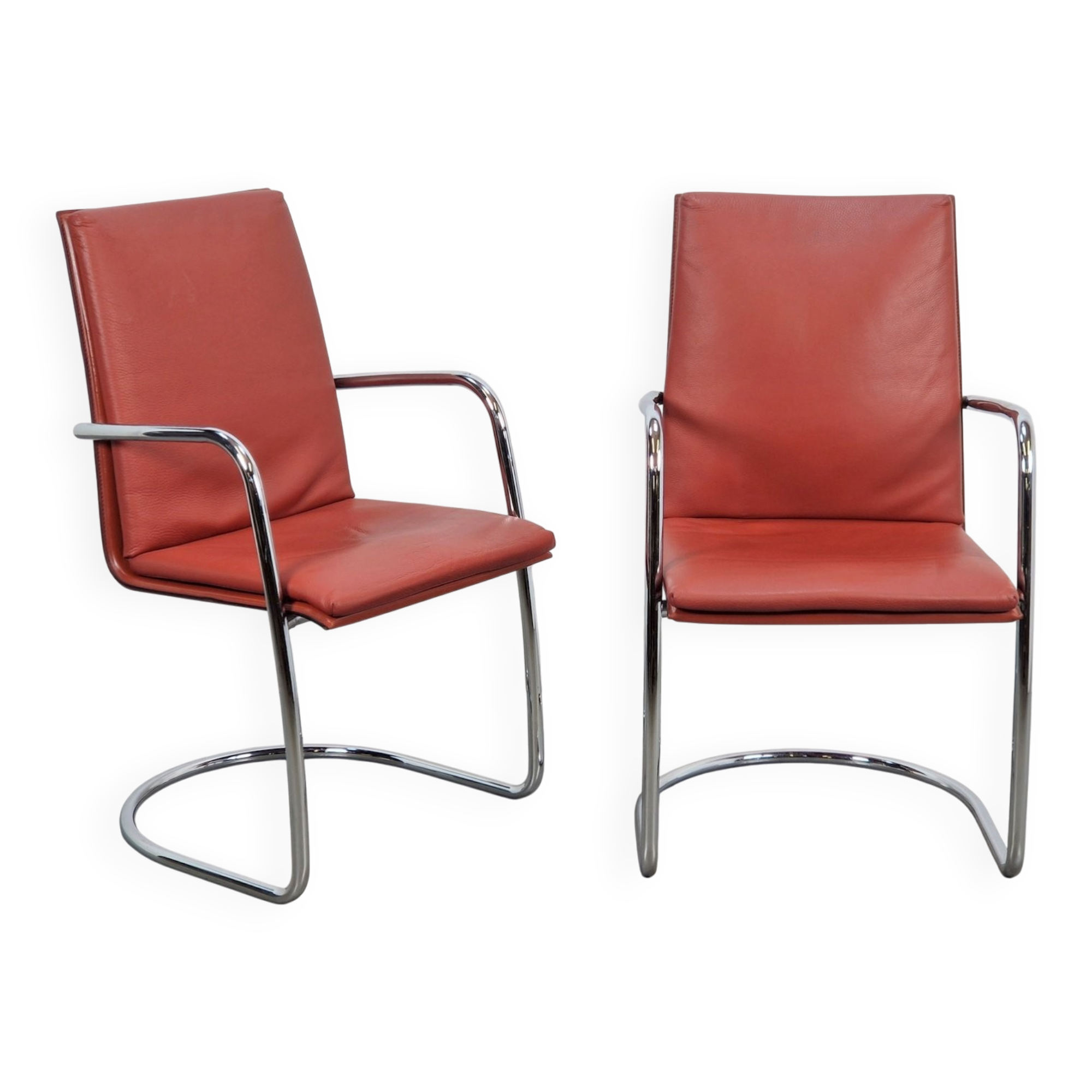 Chaises Mizar en cuir rouge par Mateo Grassi, Italie, années 1980, ensemble de 2