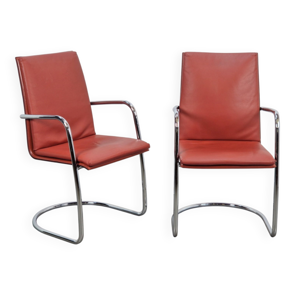 Chaises Mizar en cuir rouge par Mateo Grassi, Italie, années 1980, ensemble de 2