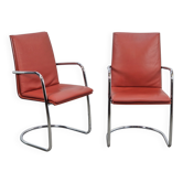 Chaises Mizar en cuir rouge par Mateo Grassi, Italie, années 1980, ensemble de 2
