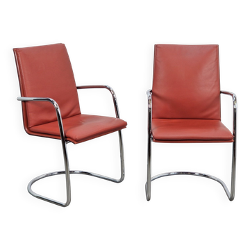 Mizar Chairs in Red Leather by Mateo Grassi, Italy, 1980s, Set of 2