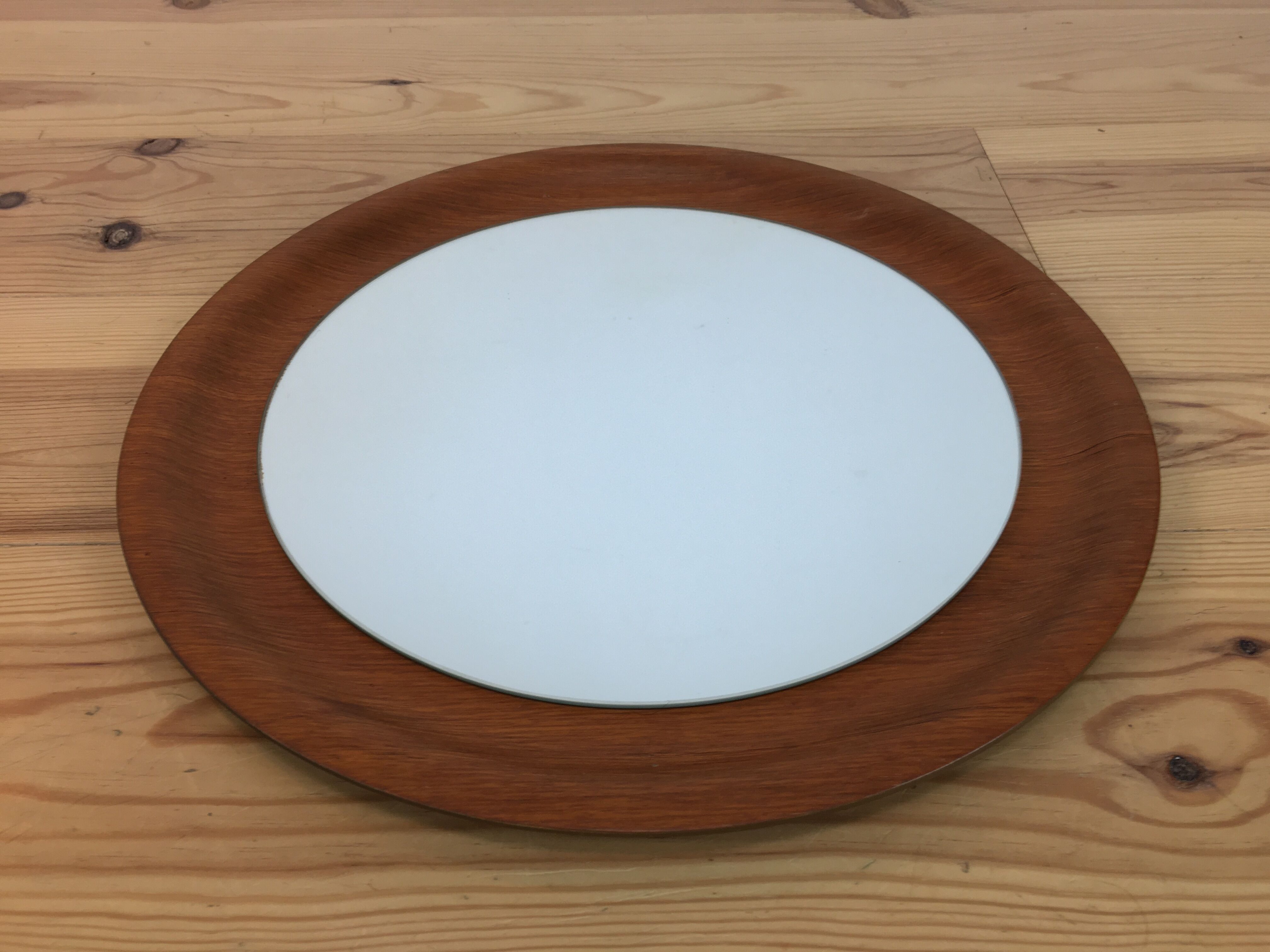 Mirror scandinavian teak 45 cm, round, 60s