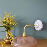 Vintage pink frosted glass wall lamp with elbow arm