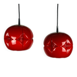 Pair of artichoke glass pendants in red by Peill and Putzler 1960
