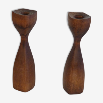 Pair of Scandinavian wooden candle holders