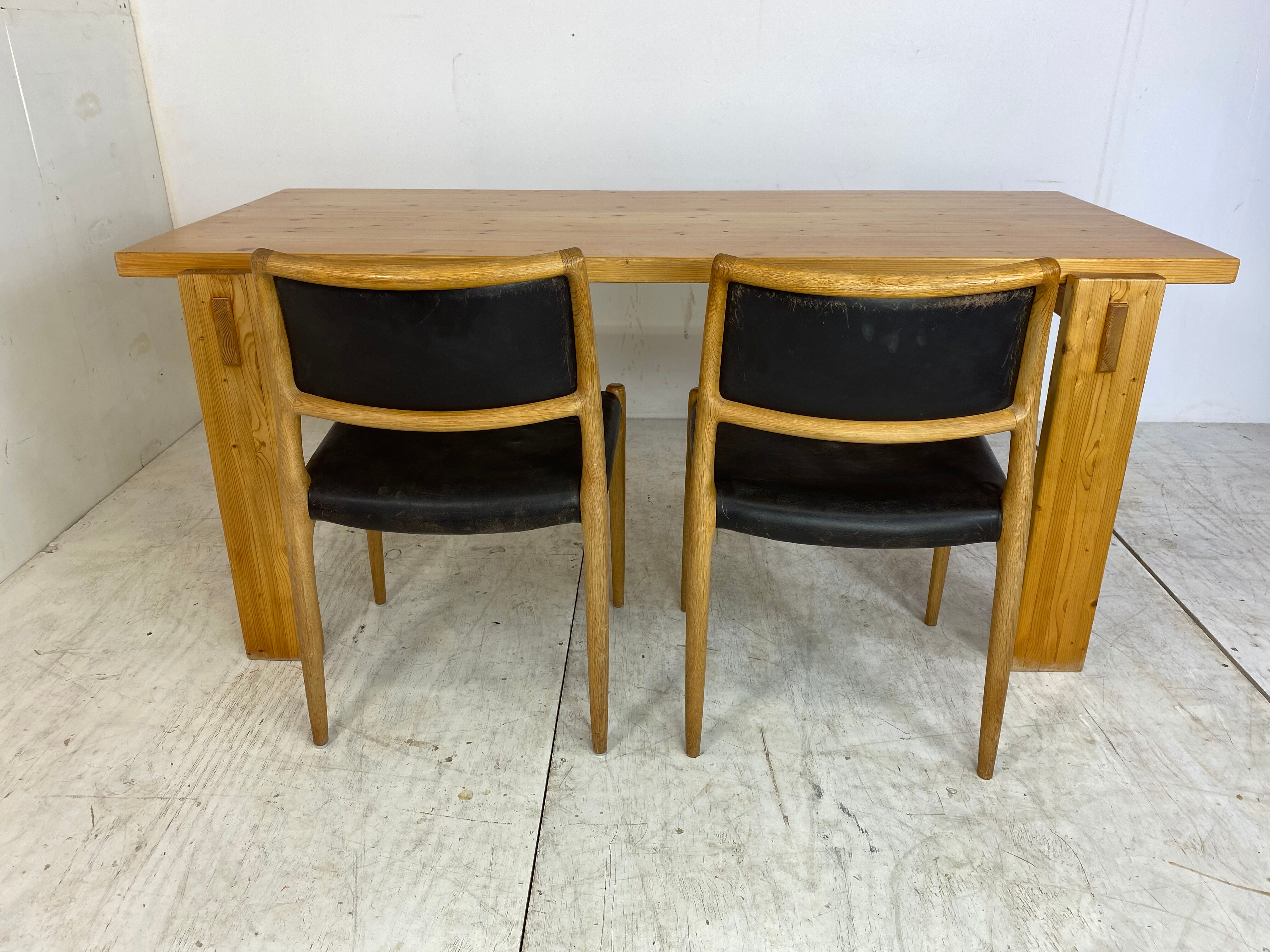 Scandinavian modernist brutalist pine rectangular dining table, 1960s