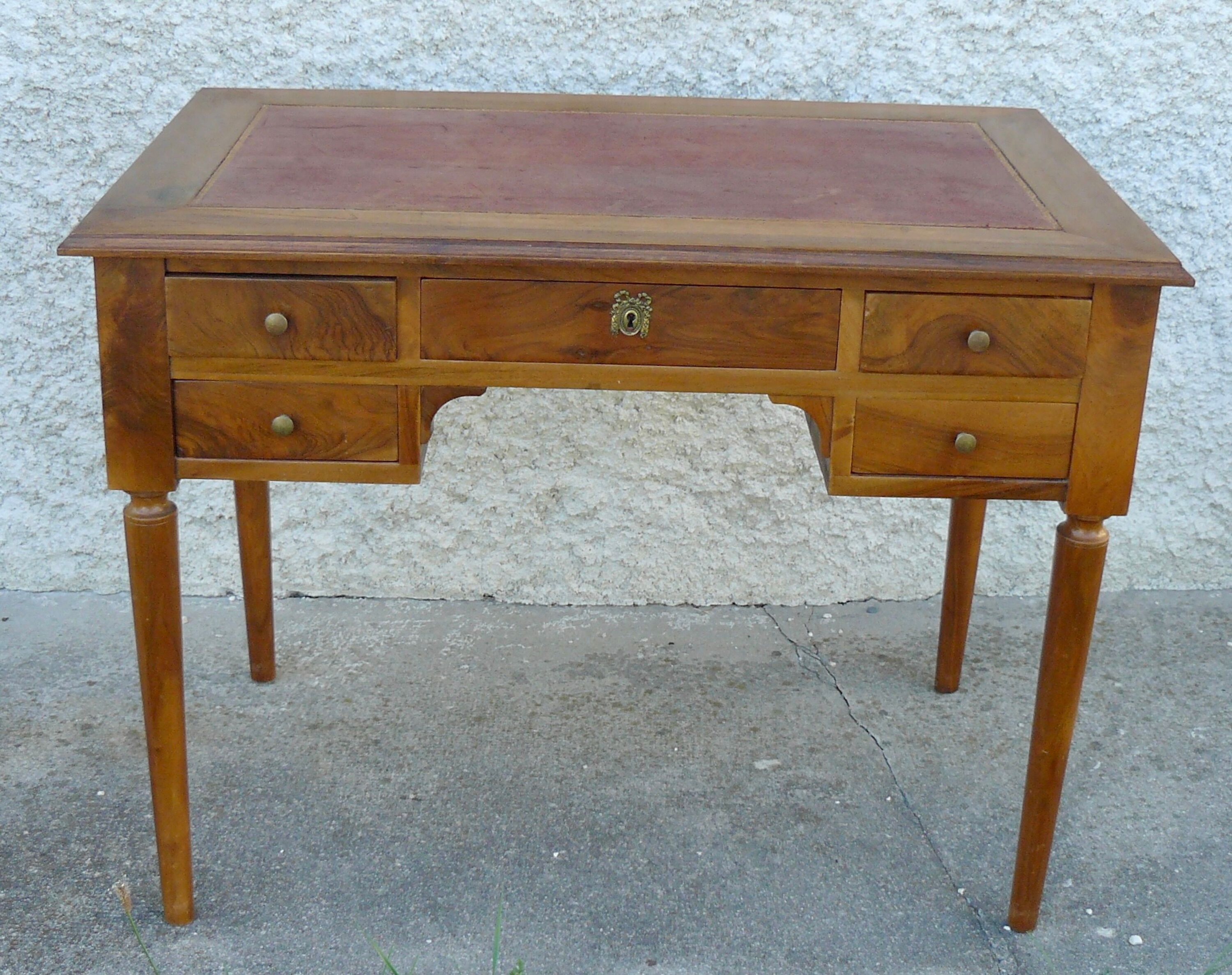 Walnut flat desk with 5 drawers