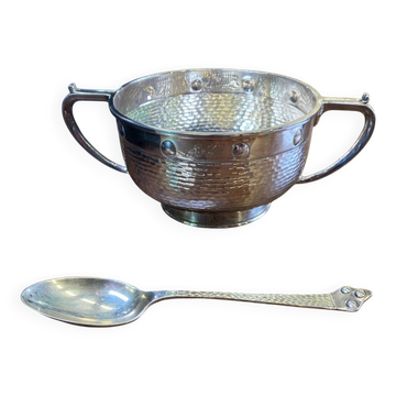 Silver sugar bowl and spoon